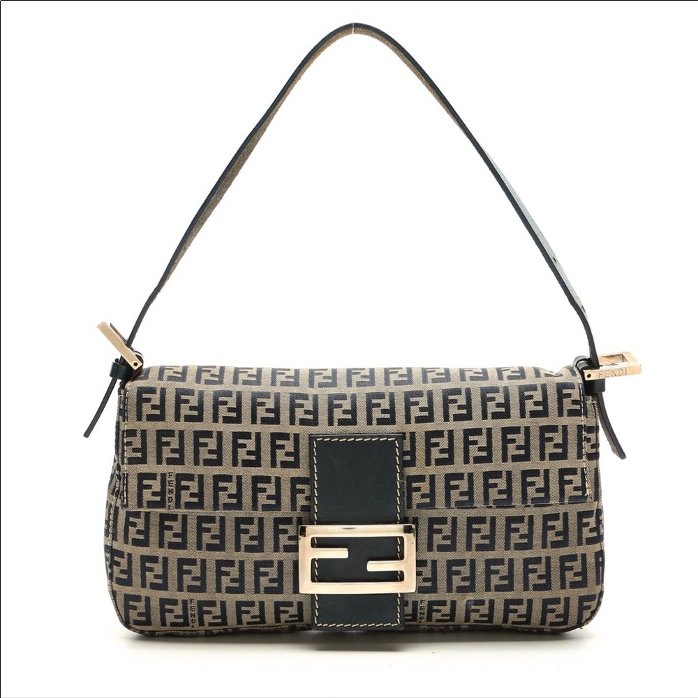 Fendi Navy Zucca canvas baguette
